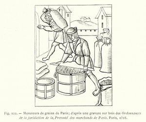 Getreidemesser von Paris; nach einem Holzschnitt aus den Verordnungen der Gerichtsbarkeit der Prevoste der Kaufleute von Paris, Paris von French School