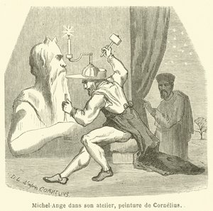 Michelangelo in seinem Atelier (Gravur) von French School