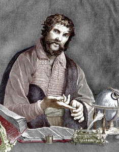 Michel de Nostredame, alias Nostradamus (1503-1566) französischer Astrologe und Arzt, kolorierte Gravur von French School