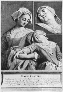 Wundersame Heilung einer blinden Frau, Marie Carteri, am Grab von Diakon François de Paris auf dem Pfarrfriedhof Saint-Médard in Paris von French School