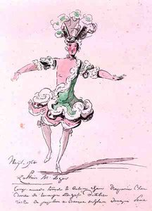 Monsieur Leger als Zephyr, in Nais, ein Libretto von Cahusac, komponiert von Jean-Philippe Rameau 1764 (Farbstich)