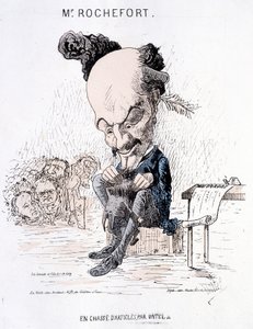 Monsieur Rochefort auf der Suche nach Artikeln von Untel. Karikatur über Rochefort und die Kommune. von French School