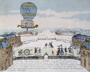 Montgolfiers erster Flug eines tierbesetzten Aerostats organisiert in Versailles, 19. September von French School