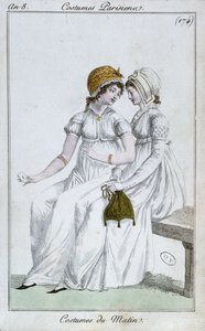 Morgenkleid, Modeplatte aus Costumes Parisiens, 1800 von French School