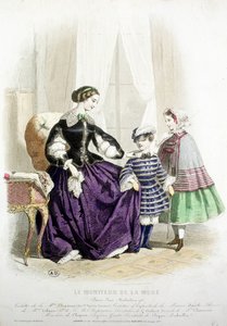Mutter und Kinder - in „The Fashion Monitor“, Mitte des 19. Jahrhunderts von French School