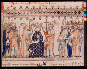 Ms.1469 f.1 Die Weihe von Philippe III le Hardi (1245-85) König von Frankreich, aus den Grandes Chroniques de France, 1375-79