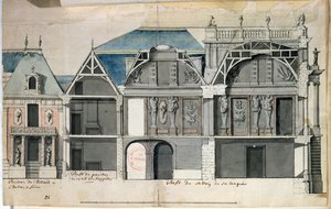 Querschnitt eines Flügels des Schlosses von Versailles, gebaut von Louis Le Vau von French School