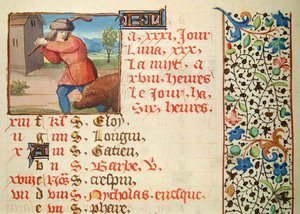 Ms 134 Dezember: Schweineschlachtung, aus einem Stundenbuch