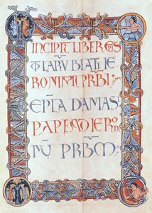 Ms 154 fol.3 Textseite mit einem blumigen Rand, aus den Briefen des Hl. Hieronymus