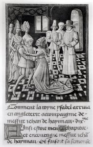 Isabella von Frankreich, Königin von England, verabschiedet sich von Wilhelm I., Graf von Hennegau, aus Froissarts Chronik von French School