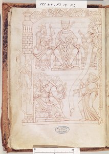 Ms 210 fol 19v. Cartulary of Mont Saint-Michel: Herzog Richard II. von der Normandie schenkt dem Kloster Mont St. Michel Land und Privilegien, 1150er Jahre von French School