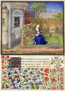 Ms 2617 Emilia in ihrem Garten, Platte 22, aus La Teseida, von Giovanni Boccaccio (1313-75), 1340-41 von French School