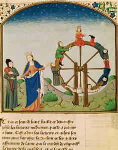 Ms 3045 fol.22v Boethius mit dem Rad der Fortuna, aus De Consolatione Philosophiae, übersetzt von Jean de Meung