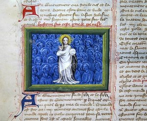 Gott umgeben von Engeln, aus der Bibel des Grands Augustins von French School