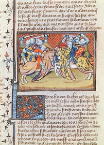 Ms 3479 t.1 fol.539 Wenn die Pferde zusammenstoßen, aus dem Livre de Messire Lancelot du Lac von French School