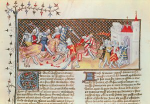 Ms 3479 t.1 fol.558 Szene von kämpfenden Rittern, aus dem Livre de Messire Lancelot du Lac