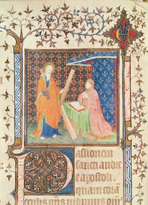 Ms 35 fol.17v Jean de France (1340-1416) Herzog von Berry betet vor St. Andreas, aus dem Lektionar der Sainte-Chapelle de Bourges, ca. 1404-10