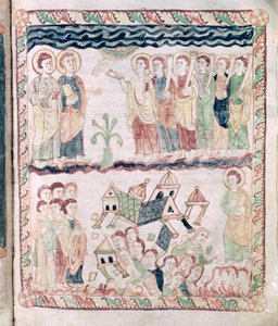 Ms 386 fol.25r Engel mit Trompeten und die Erde bebt, aus der Apokalypse des St. Johannes