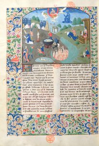 Ms 3878 Szenen von Schlacht, Tötung und Hölle aus De Casibus Virorum Illustrium von Giovanni Boccaccio von French School