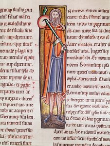 Historiierte Initiale I, die Elimelech auf einer Reise darstellt, aus der Bibel de Saint-Sulpice de Bourges