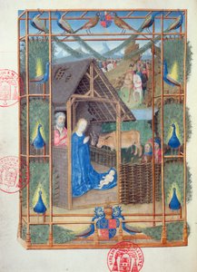 Ms 473 Die Geburt Christi mit Pfauen, Miniatur aus den Heures de Charles de France, ca. 1466-69