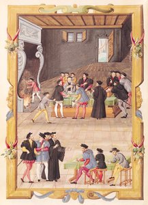 Ms 5169 f.2v Die Notare und die Sekretäre des Königs in der Halle des Kollegiums der Notare und Sekretäre des Königs von French School