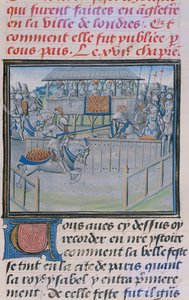 Ms 5190 f.88 Ein Turnier in London: Lanzenstechen, aus Froissarts Chroniken