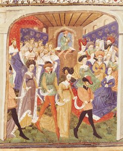 Ms 527 fol.1r Hofball, aus dem Roman du Saint Graal