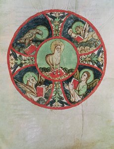 Ms. 69 fol.138v Das Lamm Gottes umgeben von den Symbolen der Evangelisten von French School