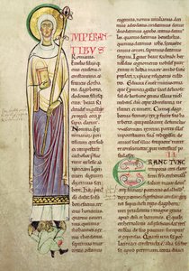 Ms 846 fol.137v Historisierte Initiale I, die St. Richrudius darstellt, aus Recueil de Vie des Saints von French School