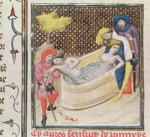 Paulina stirbt mit Seneca, aus De Claris Mulieribus, von Giovanni Boccaccio (1313-75) von French School