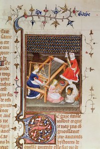 Tanaquil beim Weben, aus `De Claris Mulieribus, aus den Werken von Giovanni Boccaccio, 1402