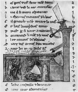 Angriff auf eine Burg, aus dem Roman de Renart von French School