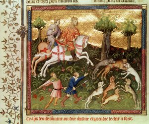 Hunde greifen einen Leoparden an, aus einem Buch von Gaston Phebus de Foix