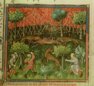 Wolfjagd mit Netzen, aus dem Livre de la Chasse von Gaston Phebus de Foix (1331-91)