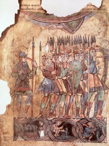 Fußsoldaten in den Kreuzzügen, aus La Vie de Saint Aubin d