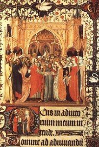 Ms Lat 919 fol.37 Die Hochzeit der Jungfrau, aus den Grandes Heures de Duc de Berry von French School