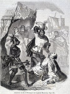Mord am Herzog von Burgund (Jean sans peur) auf der Brücke von Montereau im Jahr 1419 - in „Histoire de France“ von L.-P. Anquetil von French School