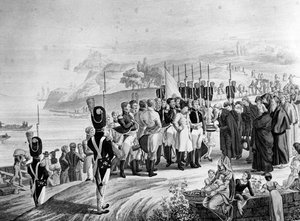 Napoleon (1769-1821) kommt auf der Insel Elba an, 1814