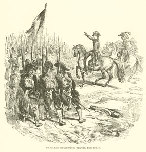 Napoleon inspiziert Truppen für Spanien (Stich) von French School