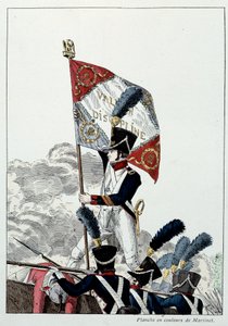 Napoleonische Armee: Linieninfanterie. Sergeant Major pflanzt seinen Adler auf ein drastisch ausgelöschtes Grauen. Gravur von Martinet (19. Jahrhundert) 1808. Malmaison, Musée Du Château. von French School