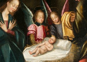 Geburt Christi, Detail. Triptychon von Aubery von French School