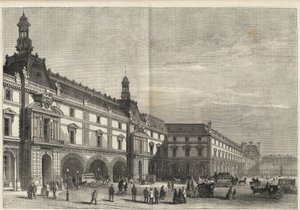Neue Gebäude der Tuilerien am Place du Carrousel - Le nouveau Louvre - Fassade zur Place du Carrousel und Salle des États - Gravur von 1869 von French School