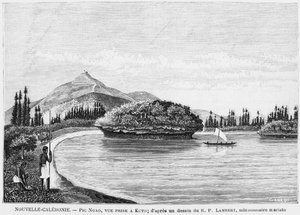 Neukaledonien, Isle of Pines, Pic Nga von Kuto aus gesehen, nach einer Zeichnung von Pater Lambert, einem Maristenmissionar, Illustration aus dem Bulletin Les Missions Catholiques, 1893