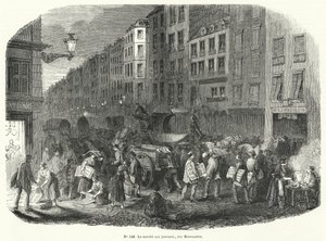 Zeitungsmarkt, Rue Montmartre, Paris (Gravur) von French School