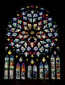 Nordquerhaus-Rosettenfenster, Psalm 150 darstellend von French School