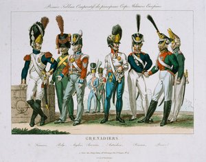 Uniformen nordwesteuropäischer Grenadieroffiziere, veröffentlicht von DEstampes, Paris, ca. 1815 von French School