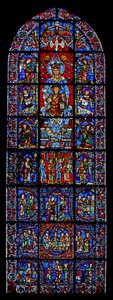Notre Dame de la Belle Verriere; unten Szenen der Hochzeit zu Kana und der Versuchung Christi in der Wüste
