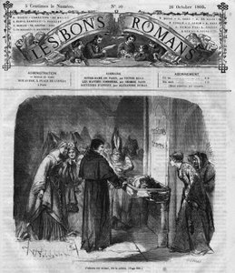 Romanserie: „Notre Dame de Paris“ von Victor Hugo (1802-1885). Der Priester beschließt, Quasimodo zu adoptieren. Gravur in „Les bons romans“