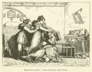 Nuccia schlägt die Hexe (Gravur) von French School